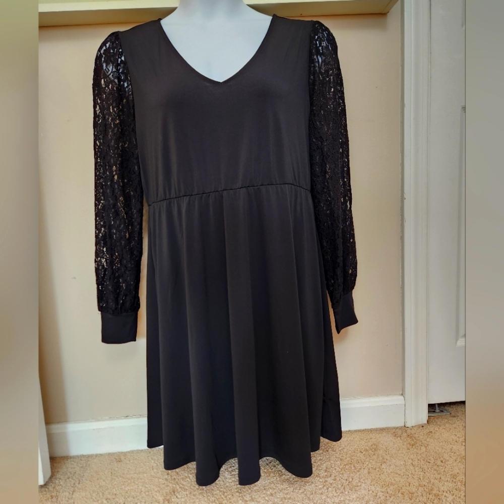 Black Lace Sleeve Mini Dress